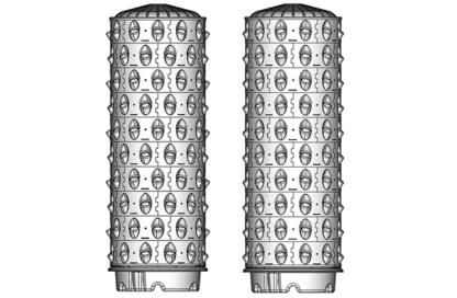 V3 Soil-less multi-barrel 10 ring segments - 119 grow spaces, pressure irrigated, draining